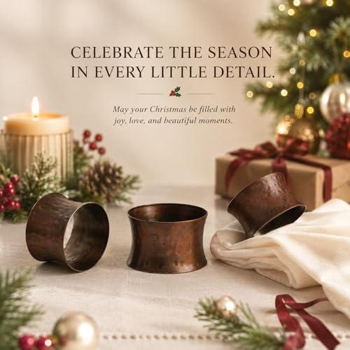 ITOS365 Handmade Round Hammered Antique Napkin Rings Holder for Dinning Table Parties Everyday, Set of 12