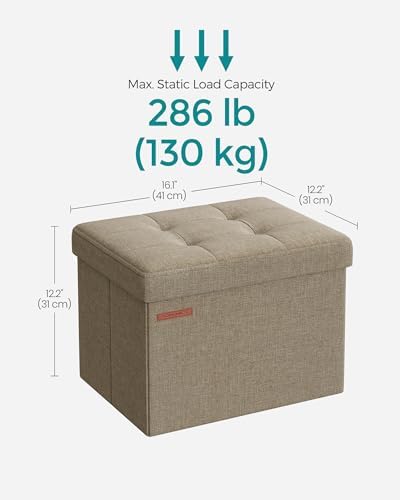 SONGMICS Small Folding Storage Ottoman, 15.7 x 12.2 x 12.2 Inches