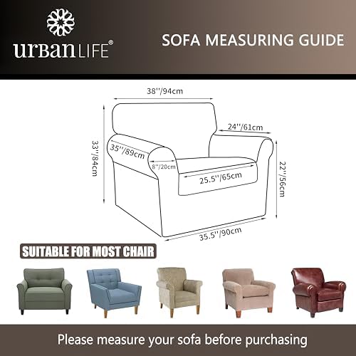 URBANLIFE 2-Piece Stretch Sofa Covers for 1 Cushion Couch, Charcoal Gray