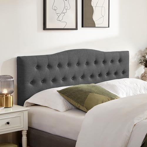 Tufted Headboard Twin Size, Solid Wood Adjustable Height Head Board, Black