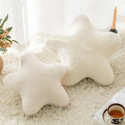 Star Pillow, Decorative Throw Pillow with Plush for Couch, Cute Decor Pillows for Bed, Aesthetic Star Shaped Pillow Fun Cushion for Sofa Living Room (Ivory White, 14.9 Inches)