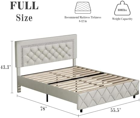 BarnFurin Full Bed Frame with Diamond Tufted Headboard,Cream