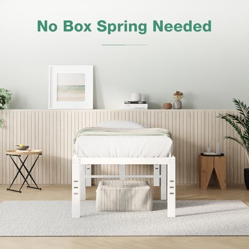 Novilla Twin Bed Frame, 18 Inch Metal Platform Bed Frame Twin Size with Storage Space Under Bed, Heavy Duty Steel Slat Support, Easy Assembly, No Box Spring Needed, White