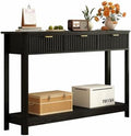 RUSTOWN Fluted Wood Console Table with 3 Drawers, 47.2" Boho Entryway Table