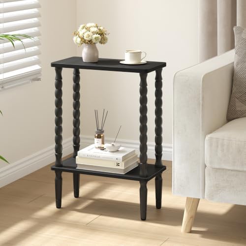 TUTOTAK Narrow Side Table with Solid Wood Legs, 2-Tier Small End Table