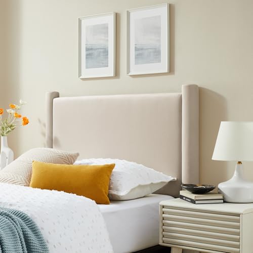 Modway Rael Twin Upholstered Headboard with Pillars in Alabaster – Velvet Headboard – Stain-Resistant Performance Velvet Headboard for Twin Beds