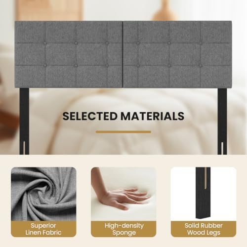 GIANTEX Linen Upholstered Headboard for Queen Full Size Bed, Dark Grey