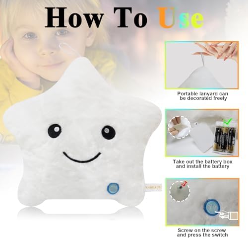 Decorative Throw Pillows for Bed Living Room Home Decor Sofa Chair Christmas New Year Birthday, Cute Soft Hugging Glow Star Pillow Plush Cushion Cover, White Throw Pillow Set