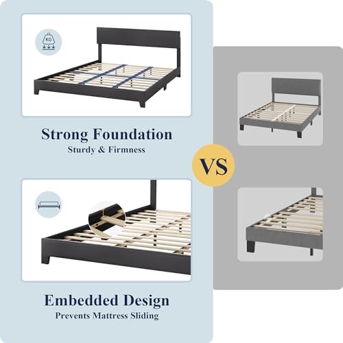 Allewie King Size Faux Leather Bed Frame, Adjustable Headboard, Black