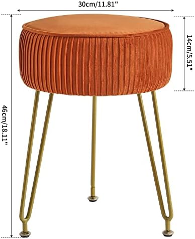 IBUYKE Makeup Vanity Stool, Velvet Round Footrest Ottoman, Orange LG-30J