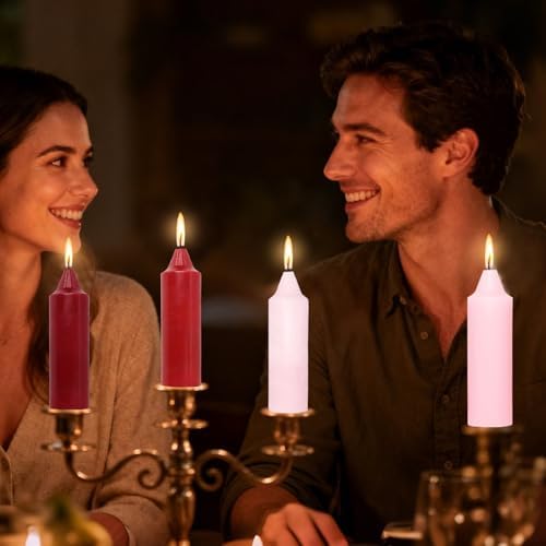 NJAO HOO 5 Inch Short Taper Candle Valentine's Day Candlesticks Red Unscented Dripless for Date Home Dinner Decor Party, 4 Pack
