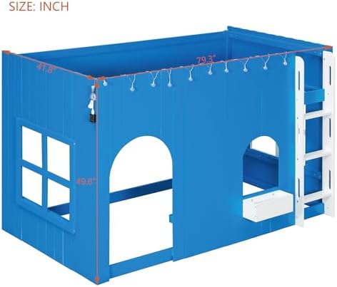 Merax Twin Loft Bed with Ladder and House-Style Frame, Klein Blue