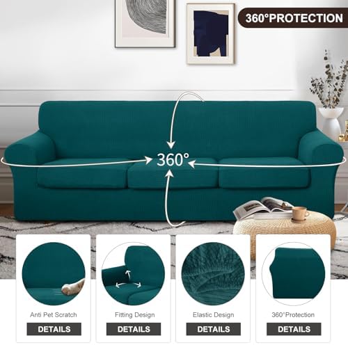 U-NICE HOME 4 Pieces Oversized Stretch Couch Cover Slipcover, Blue