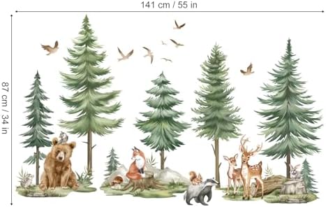 wondever Mountain Tree Wall Decals Forest Animals Bear Deer Wall Stickers