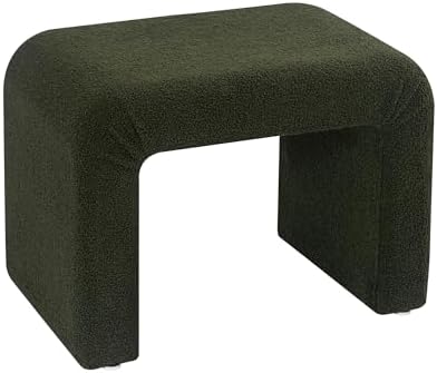 Modern Boucle Ottoman Footstool, 24" Arched Accent Stool with Soft Upholstered Seat, Small Vanity Stool Chair for Bedroom, Living Room, Entryway, Fully Assembled, Dark Green