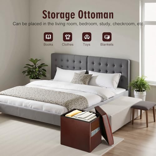 Ottoman with Storage, Upgraded 17" Height Folding Foot Stool, Light Brown
