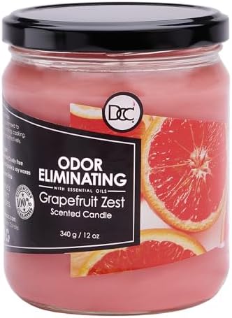 Grapefruit Zest Odor Eliminating Highly Fragranced Candle - Eliminates 95% of Pet, Smoke, Food, and Other Smells Quickly - Up to 80 Hour Burn time - 12 Ounce Premium Soy Blend