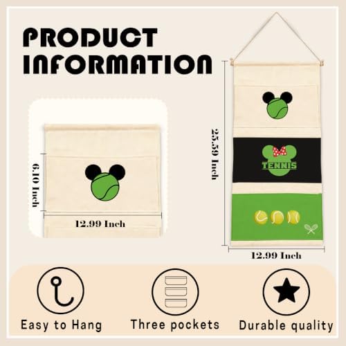 3-Pocket Hanging Wall Organizer, Tennis Theme Over Door Storage