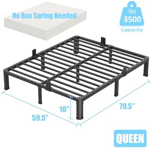 10 Inch Queen Metal Bed Frame with Round Corner,Mattress Retainer