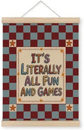 MAQIKA Funny Kids Playroom Poster Framed with Wood Hanger, Vintage Nursery Hanging Wall Decor, All Fun and Games Checkered Canvas Wall Art Paints for Kids Room Bedroom Playroom Classroom, 12x16 Inch