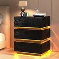 COWMOU LED Night Stand with Charging Station, 3 LED Strip Lights, 2 Outlets and USB-A/C Ports Bed Side Tables Bedroom Set Black End Table for Living Room