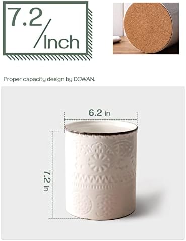 DOWAN 7.2" Kitchen Utensil Holder, Extra Large Farmhouse Utensil Holders for Countertop, Ceramic Utensil Crock, Anti Slip Cork Bottom