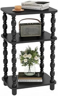 Side Table, Retro End Table with 3 Tier Shelf, Small Couch Side Table for Living Room, Vintage Farmhouse End Table, Bedroom Skinny Bedside Table Nightstand(Black)