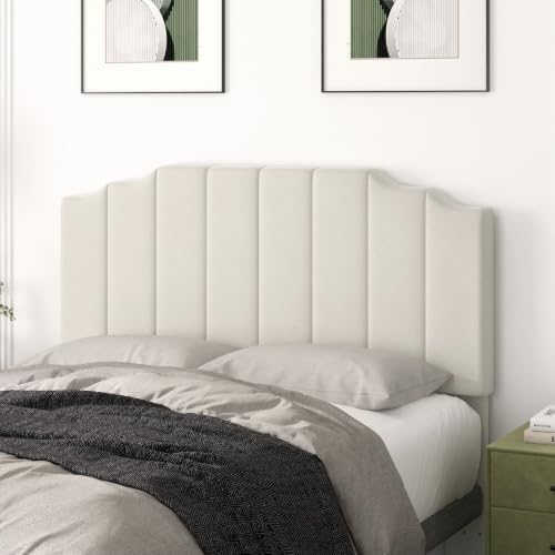 Befurtori Queen Size Headboard Only, Velvet Wall Mount Headboard, Cream