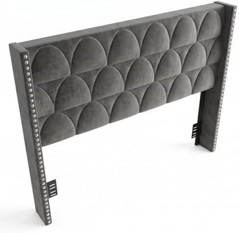 56.3" High Velvet Upholstered Wingback Headboard, King, Gray