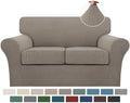 Turquoize 3 Piece Sofa Covers for 2 Cushion Couch Sofa Slipcover Soft Couch Cover for Dogs-Washable Sofa Furniture Covers with 2 Individual Cushion Covers, Thick Jacquard Fabric (Loveseat, Taupe)