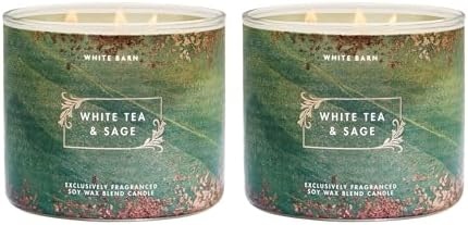Bath & Body Works 3-Wick Candle, White Tea & Sage, Soy Wax Blend, 2 Pack
