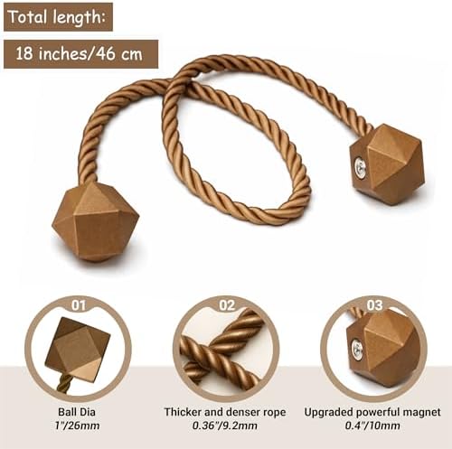 Hion Magnetic Curtain Tiebacks Dark Brown 6pcs, Curtain Holdbacks Hooks