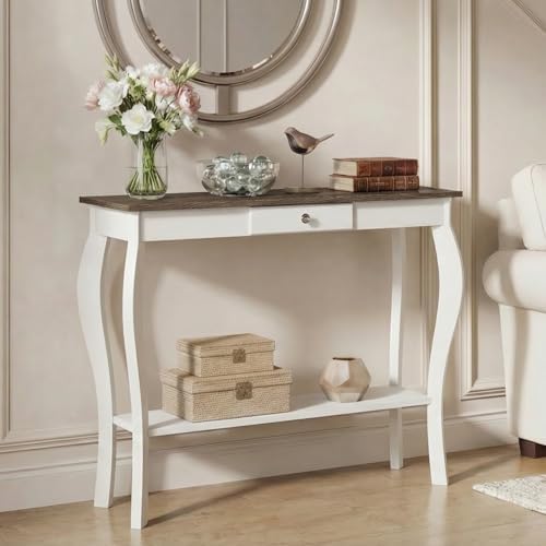 ChooChoo 39" Narrow Farmhouse Entryway Table with Drawer, Soft White