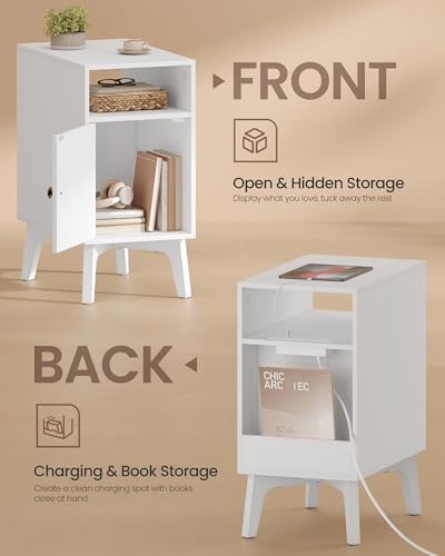 VASAGLE End Table with Charging Station, Narrow Side Table, Nightstand
