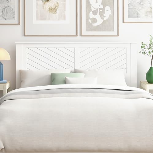 ComfIQ Serene Wood Panel Headboard with Chevron Scoring, Queen, White