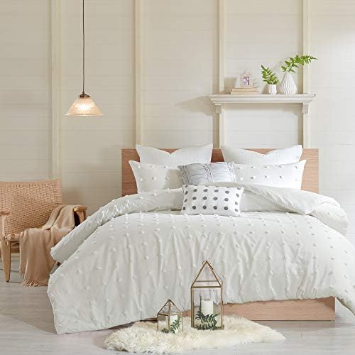 Intelligent Design Cotton Jacquard Pompom Ivory King Duvet Cover Set, 7pc