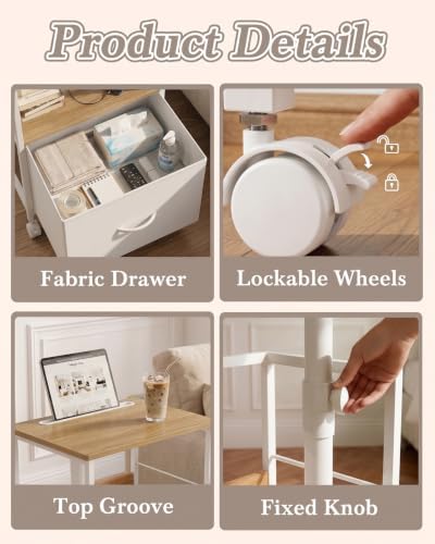 Faesun Night Stand with Charging Station & Swivel Top, Oak White