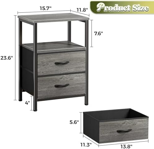 Huuger Night Stand Set of 2, Nightstand with 2 Drawers, Bedside Table