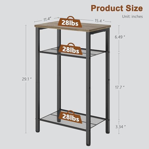 Hoctieon 2-Set 3 Tier End Table, Telephone Table Set of 2, Tall Side Table with Storage Set of 2, Small Nightstand for Small Spaces, Metal Frame, for Living Room, Bedroom, Sofa Couch, Hallway, Greige