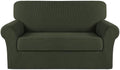 Turquoize Stretch Sofa Slipcover 2 Pieces Sofa Cover Couch Cover for 2 Cushion Couch Washable Furniture Protector Covers with Elastic Bottom Feature Thick Jacquard Fabric (Loveseat, Olive)