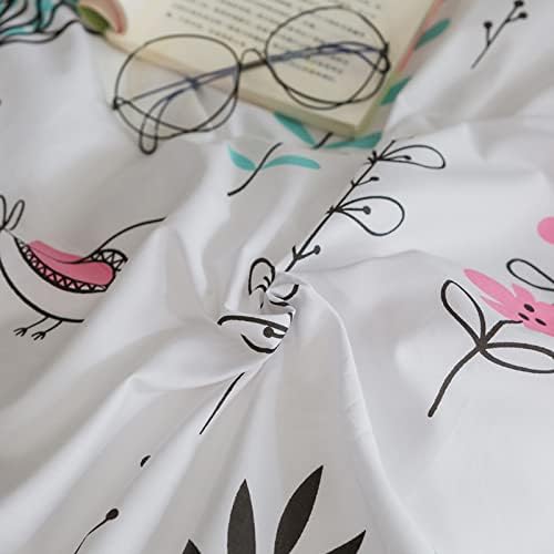 HighBuy Floral Printed Bedding Set Queen Duvet Cover Girls Cotton Comforter Cover Garden Aesthetic Reversible Striped Bedding Sets 3 Piece Queen Bed Boho Comforter Cover Duvet Cover Set