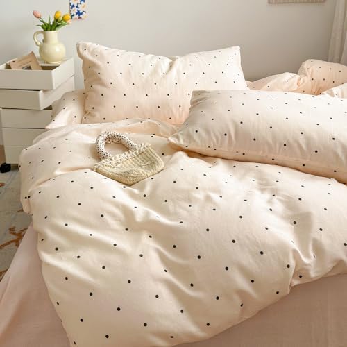 AOJIM Beige Polka Dot Duvet Cover Full Size 3PCS 100% Cotton Double Layer Gauze Bedding Set with Zipper Closure, Soft Breathable Comforter Cover with 2 Pillowcases Chic Kids Adults Bedding Duvet Cover