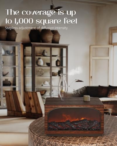 Waterless Oil Diffuser, Fireplace Flame Model, 3 Color Light with Bulb