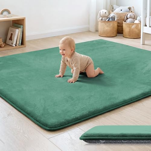 1.3" Thick Play Mat for Baby 50x50 Foam Playmat for Kids Dark Green
