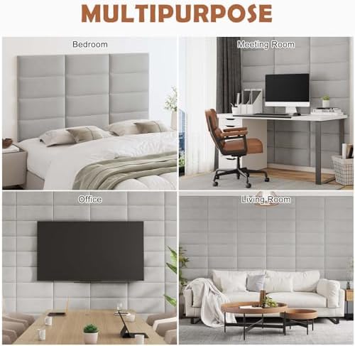 IFNOW Wall Mounted Headboard, Peel and Stick Panels, Light Grey, Queen
