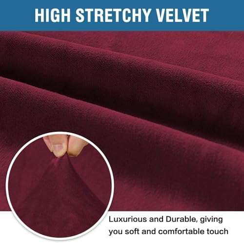H.VERSAILTEX Stretch Velvet Sofa Covers for 3 Cushion Couch Covers Furniture Protector Soft with Non Slip Elastic Bottom, Crafted from Thick Comfy Rich Velour (Large Sofa 90"-97", Burgundy)