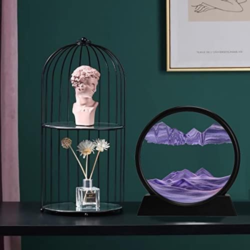 rysnwsu 3D Dynamic Sand Art Liquid Motion, Moving Sand Art Picture Round Glass 3D Deep Sea Sandscape in Motion Display Flowing Sand Painting Relaxing Desk Toys (Purple, 7'')
