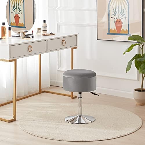 Adjustable Vanity Stool with Storage Swivel Vanity Chair Makeup Stool Grey