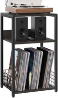 LELELINKY Large Rustic Grey Record Player Stand, 3 Tier 18" Wide Big End Table with Vinyl Storage Up to 130 Albums, Industrial Turntable Printer Tables, Modern Side Tables for Living Room, Office