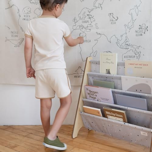 3 Sprouts Recycled Kids Bookshelf, Holds 35 Books, 4-Tier, Terrazzo Gray
